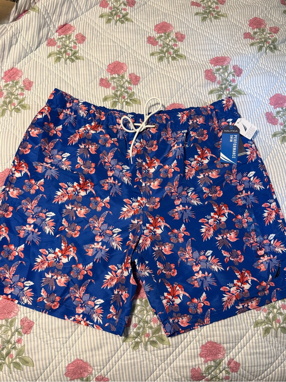NAUTICA Blue Floral Print Men’s Swim Trunks